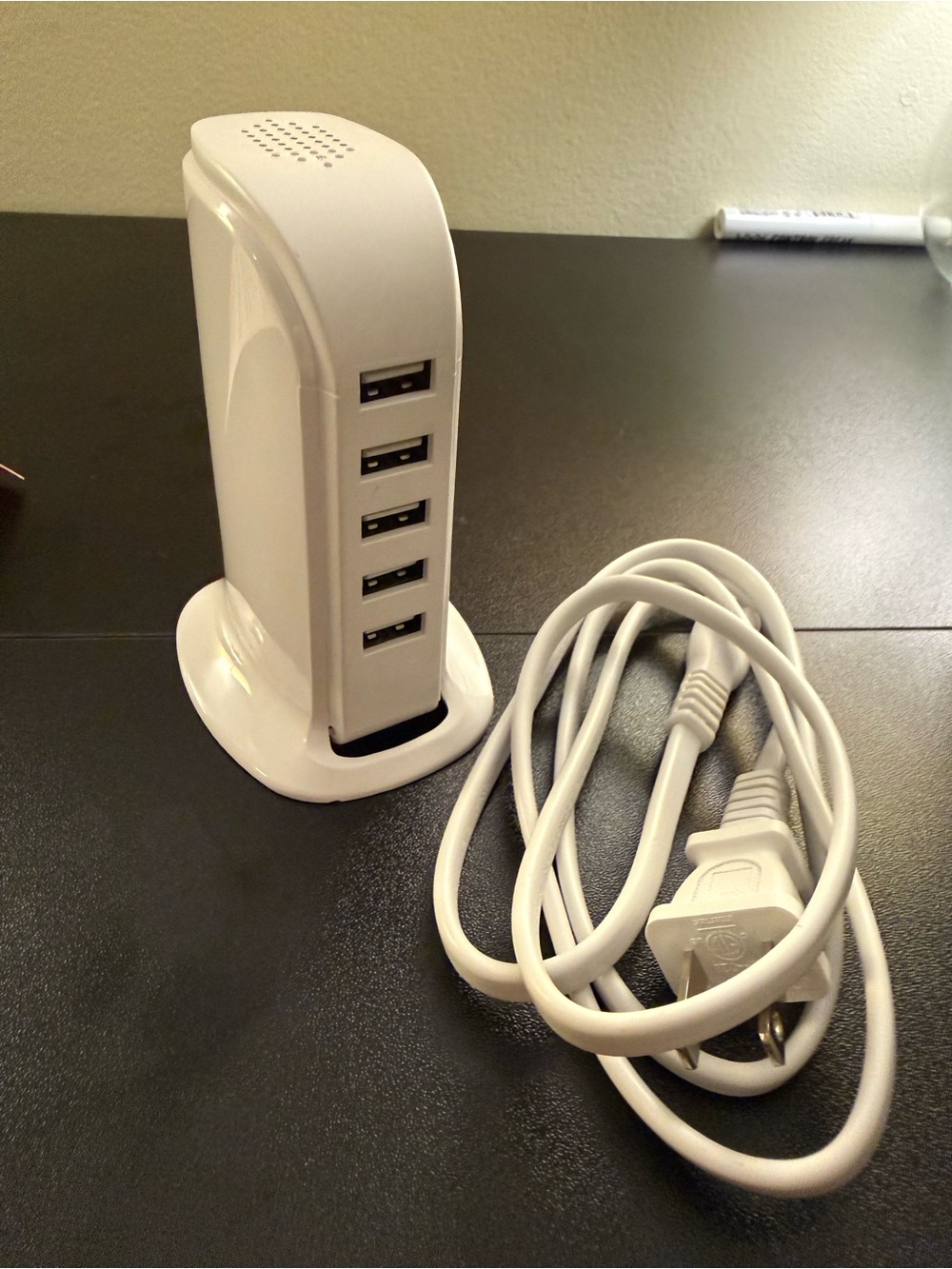 White 5-Port USB Charging Tower with Power Cord